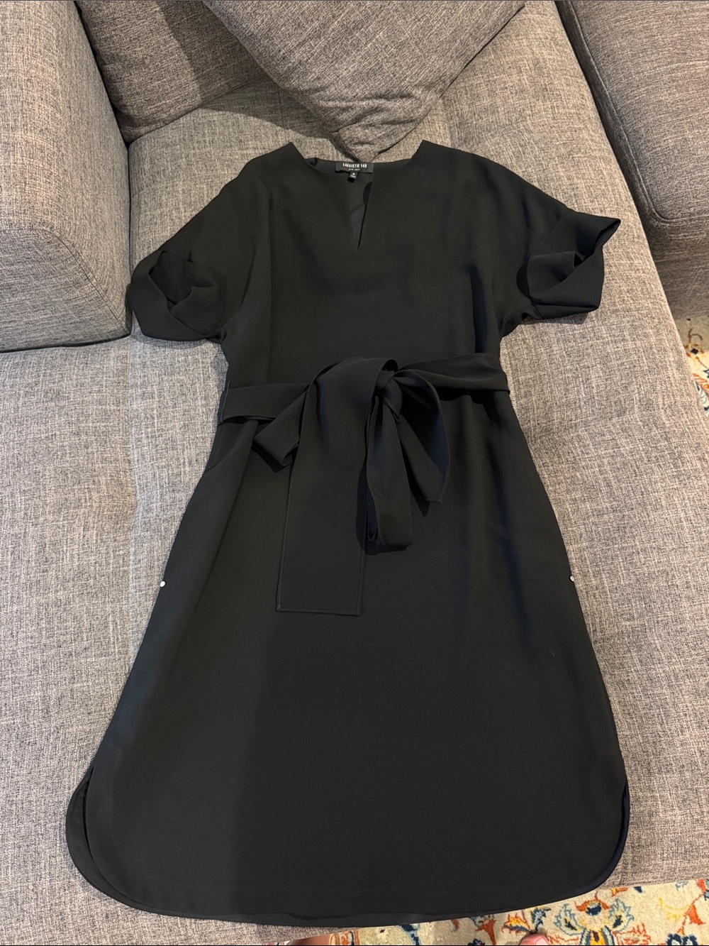 Lafayette 148 New York Black Midi Dress with Self Tie